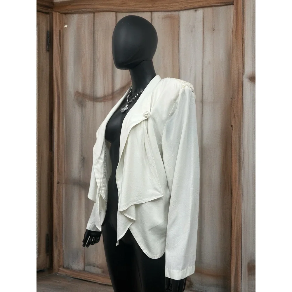 Wild Rose White Lace Back‎ Draped Open Front Jacket Blazer Size 14 USA